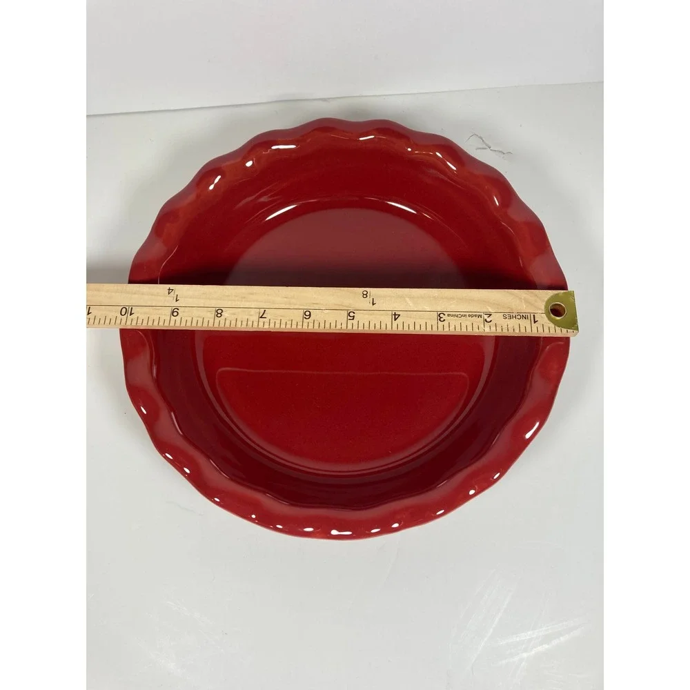 Emile Henry Red Ceramic Scalloped Pie Dish 9 Inch Baking Pan 6181 France
